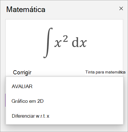 Equação de exemplo a mostrar opções de solução para derivados e integrais