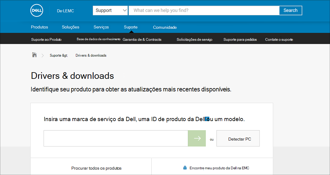 Exemplo de OEM de drivers e downloads da Dell