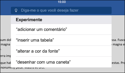 Use o idioma natural para dizer à ferramenta Diga-me o que você deseja fazer.