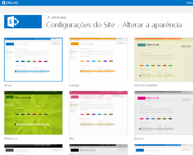 Exemplo de designs disponíveis para personalizar seu site de comunidade