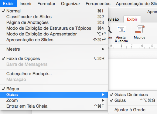 Opções de grade e guias