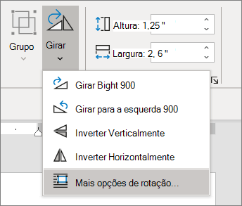 Girar menu com Mais opções de rotação selecionar