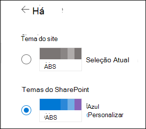 Selecione um novo tema para seu site do SharePoint