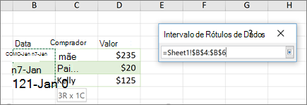 Caixa de diálogo Intervalo de Rótulo de Dados