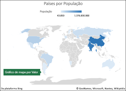 Gráfico de mapa do Excel com dados por valor