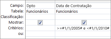 Estes critérios de data funcionarão