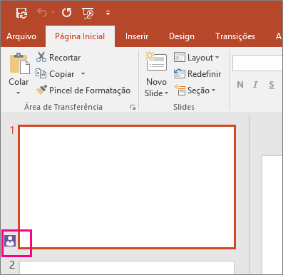 Mostra o ícone indicando que outra pessoa está colaborando em um slide no PowerPoint 2016