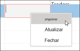 Captura de tela de um menu de atalho em um formulário de acesso