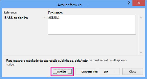 Caixa de diálogo Avaliar fórmula