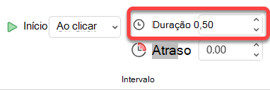 A opção Duração para efeitos de animação.