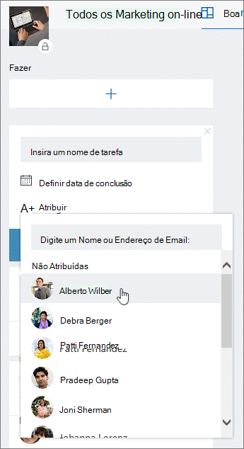 Atribuir alguém quando criar uma nova tarefa