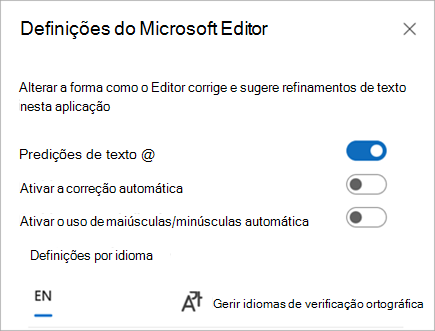 Habilite ou desabilite as configurações do editor.