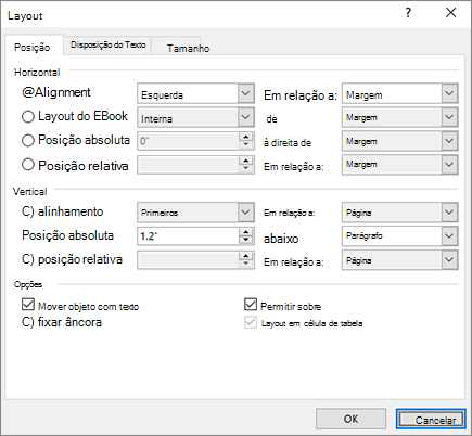 Guia de posição de opções de layout