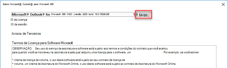 Janela exibindo os detalhes do Microsoft Outlook.