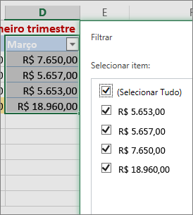 Opção de filtro de número personalizado