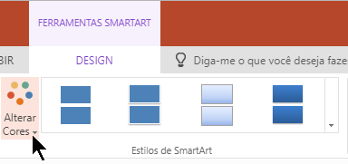 Em Ferramentas de SmartArt, selecione Alterar Cores para abrir a galeria de cores