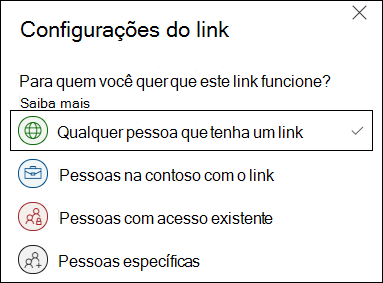 Opção de link do OneDrive Anyone em Configurações de Link.