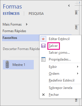 Clique com o botão direito do mouse no nome do estêncil para salvar a adição de uma nova forma mestra.