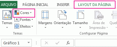 Botão Cor no grupo Tema na guia Layout de Página