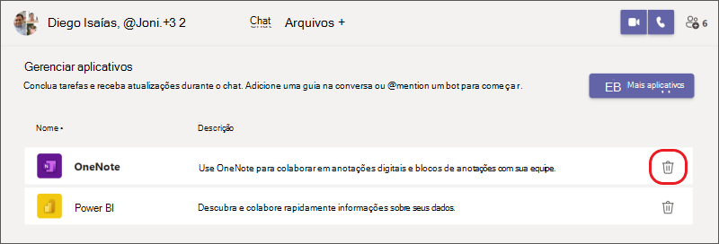 desinstalar um aplicativo de um chat