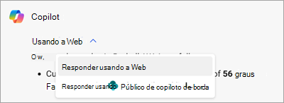 Alterando o escopo de uma seleção de contexto com Copilot no Microsoft Edge.