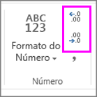 aumentar ou diminuir casas decimais em formatação de números