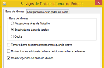 Serviços de Texto e Idiomas de Entrada do Office 2016 no Windows 8