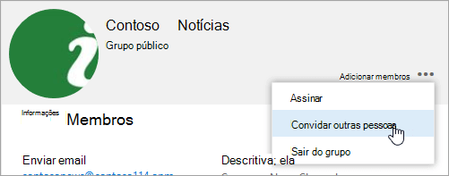 Uma captura de tela do botão convidar outras pessoas no cartão de grupo.