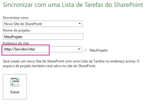 Sincronizar com novo site do SharePoint