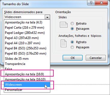 Widescreen ou Apresentação na Tela 16:9