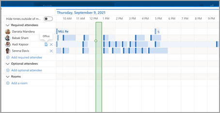 : Ver a localização de trabalho de outras pessoas no Assistente de Agendamento do Outlook