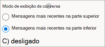 Ativação/desativação do modo de exibição de conversa no Outlook na Web