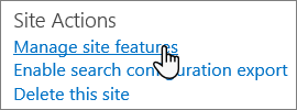 A opção Recursos do Site nas configurações do site do SharePoint