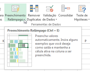 Opção de Preenchimento Relâmpago na faixa de opções