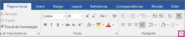 The arrow to open the Paragraph dialog box is highlighted on the Home tab.