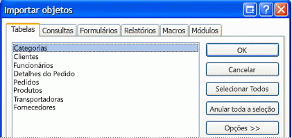 Caixa de diálogo Importar Objetos