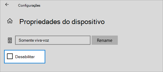 As propriedades do dispositivo desmarcaram a caixa de seleção de desativação