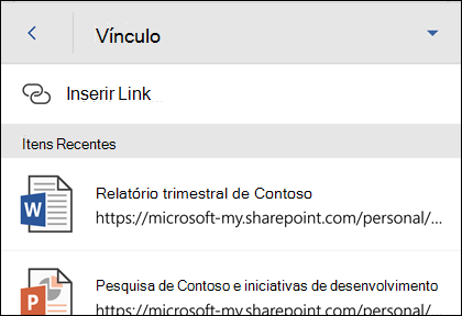 Insira um hiperlink em um arquivo do Office usado recentemente.