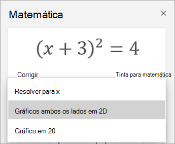 Opções de gráfico no painel de Matemática