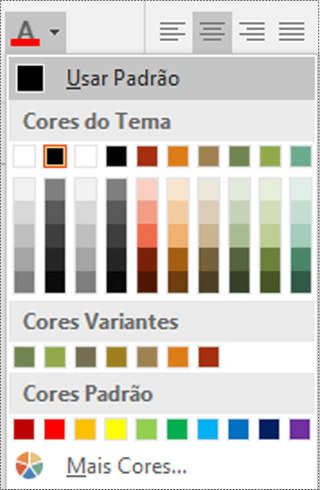 Menu de cores de fonte no Visio.