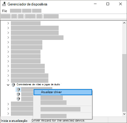 Clicar com o botão direito do mouse na lista de dispositivos e selecione Atualizar driver