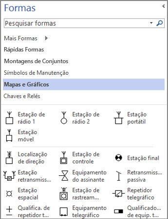 Captura de tela do painel de Formas de um diagrama de Engenharia Elétrica.