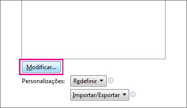 Botão Modificar na caixa Personalizar a Barra de Ferramentas de Acesso Rápido