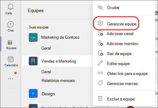 Gerenciar equipes no Teams.