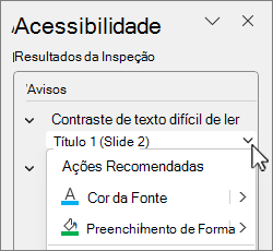 Detalhes da ação recomendada