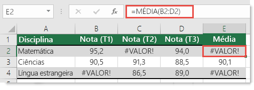 Erro #VALOR! em MÉDIA