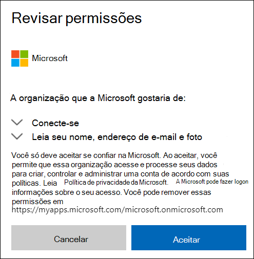 Janela Permissão de Compartilhamento Externo do OneDrive.