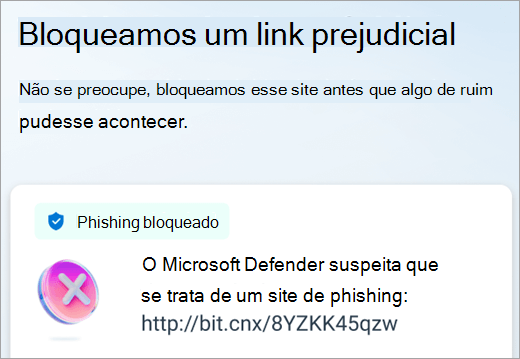 Microsoft Defender bloqueou uma ligação prejudicial num dispositivo Android.