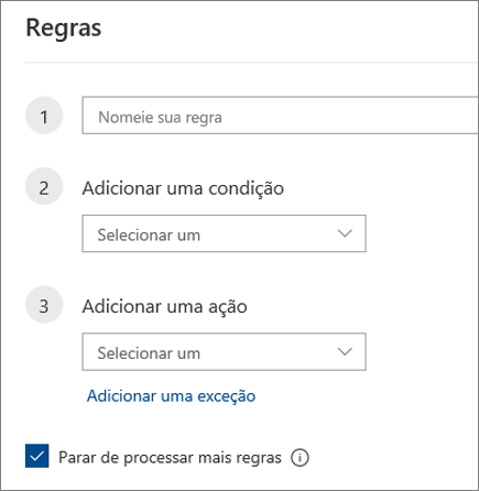 Criar uma nova regra no Outlook na Web