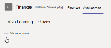 Selecione o sinal de mais Adicionar novo para adicionar um novo conteúdo à guia de aprendizagem